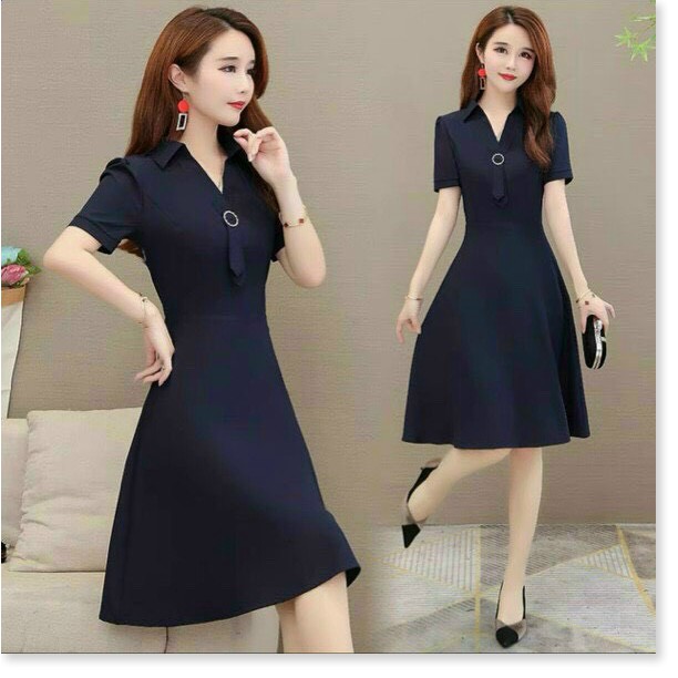 ĐẦM NỮ PHỐI VẠT CỔ CÔNG SỞ DỊU DÀNG NỮ TÍNH CÓ ĐỦ SIZE