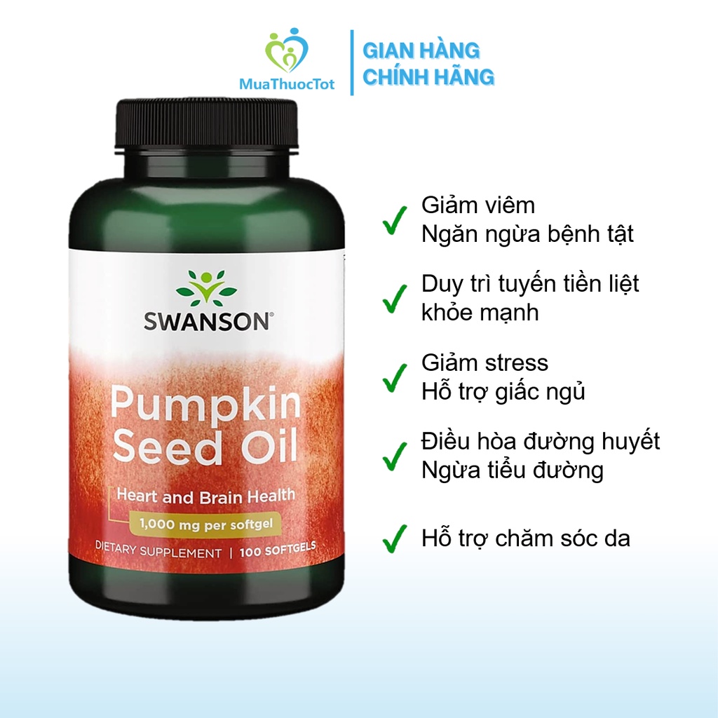 Viên Uống Tinh Chất Hạt Bí Ngô Hỗ Trợ Tuyến Tiền Liệt Swanson Pumpkin Seed Oil 1000mg 100 viên