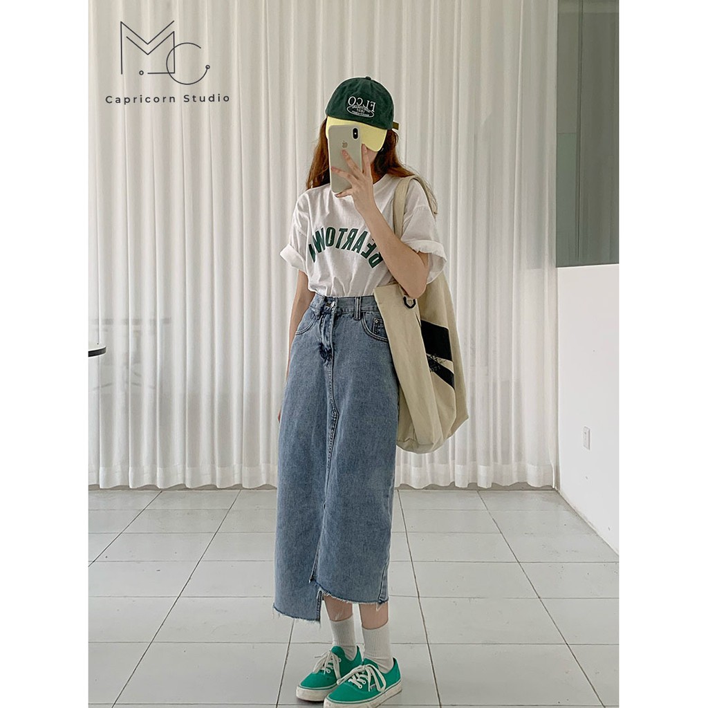 Chân váy Jean dài xẻ vạt lệch cá tính phong cách Ulzzang Hàn Quốc [MinC.Studio - MCCV005] | BigBuy360 - bigbuy360.vn