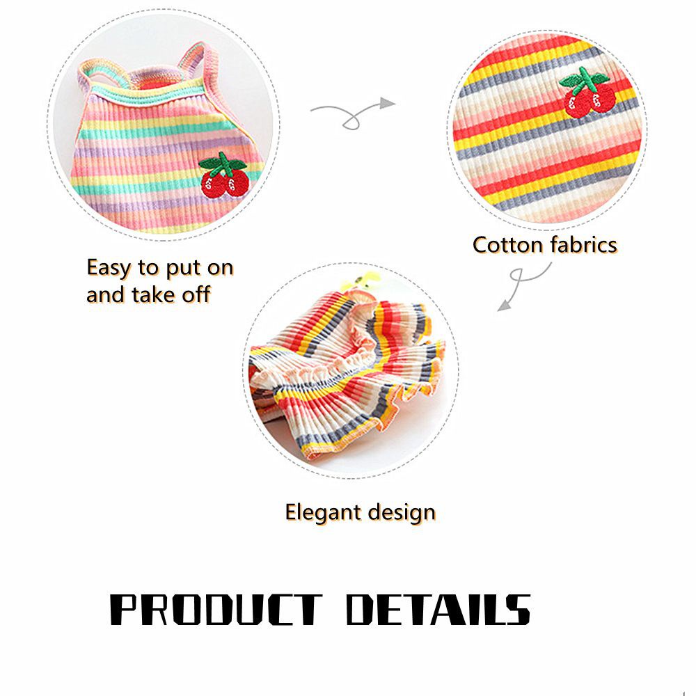 Đầm công chúa không tay bằng cotton họa tiết cầu vồng cherry phối ren dành cho thú cưng nhỏ vừa dễ thương