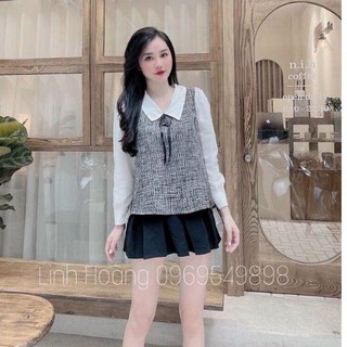 Áo Dạ Phối Tay Sơ Mi Trắng Cổ nhỏ