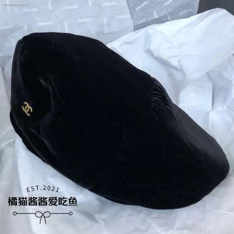 Mũ beret vải nhung màu đen kiểu Anh cổ điển hợp thời trang