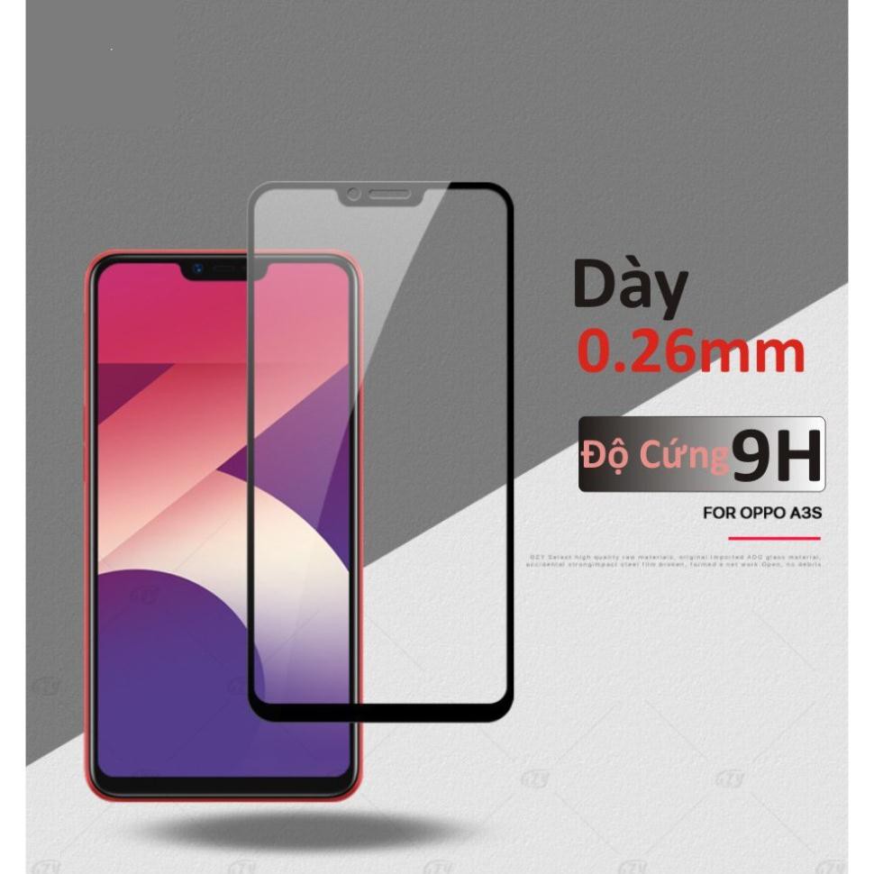 Kính cường lực Oppo A3s full màn hình 9D / 10D độ cứng 9H tặng kèm giấy lau