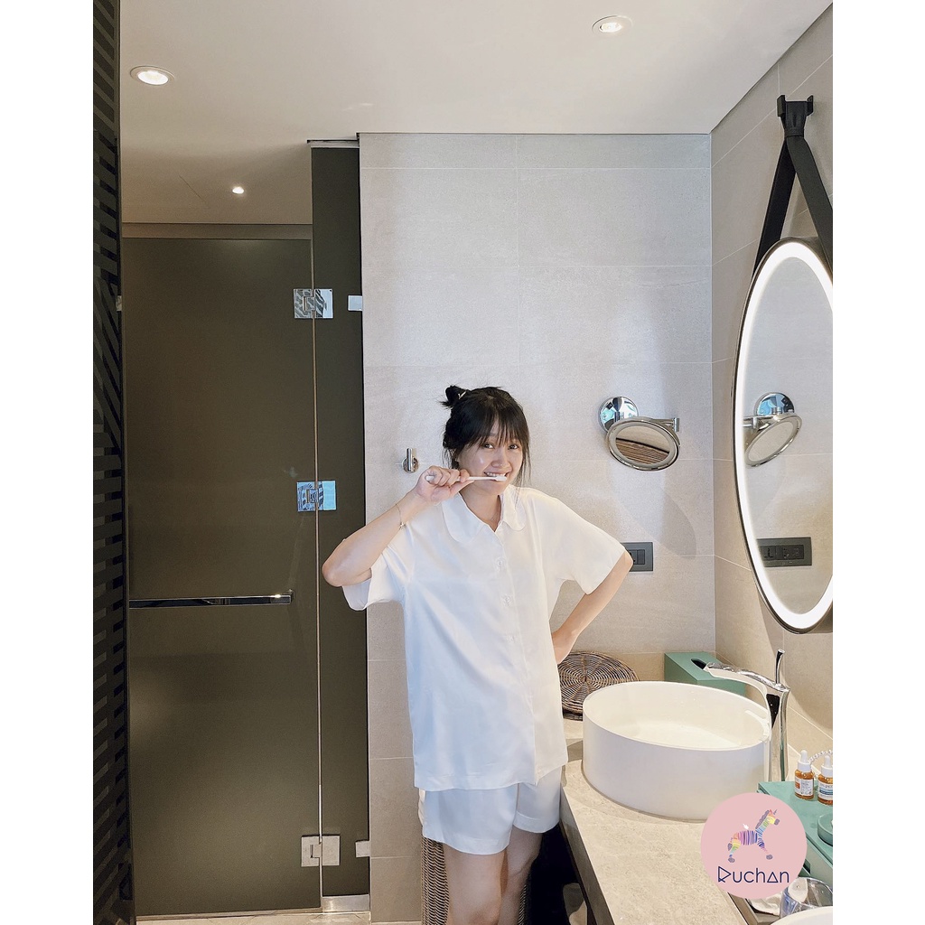 Bộ đồ ngủ nữ pyjama lụa sang chảnh RUCHAN kiểu set áo tay ngắn quần ngắn dễ thương nhiều màu
