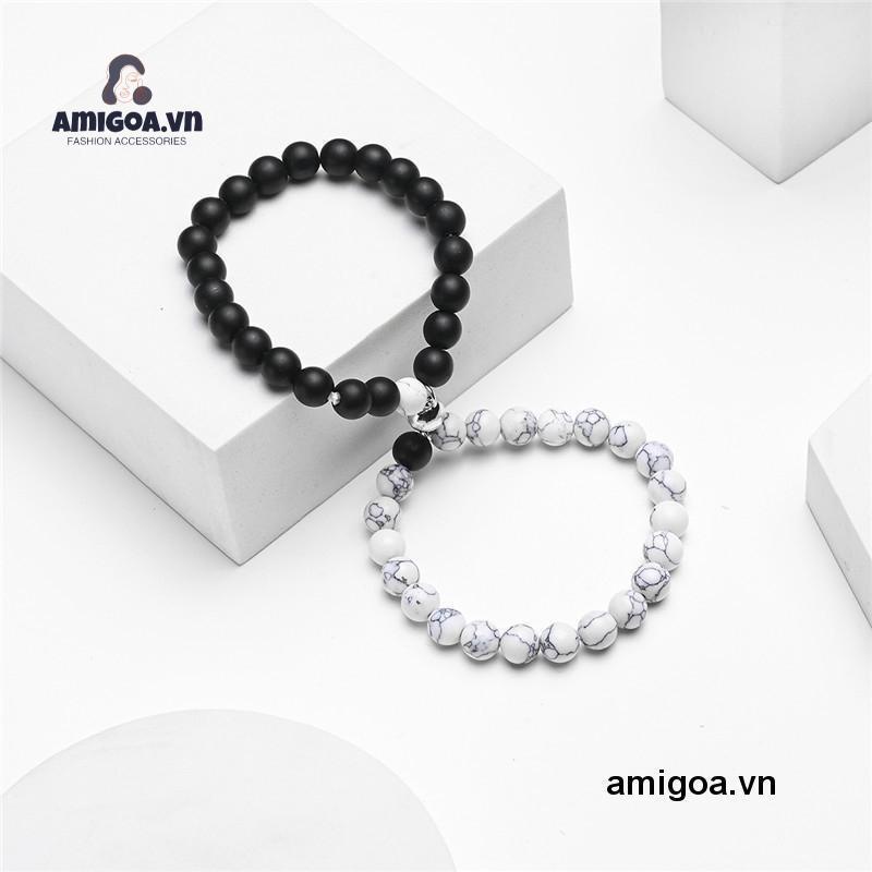 Vòng Tay Chuỗi Hạt Nam Châm Màu Trắng Đen Thời Trang Cho Cặp Đôi