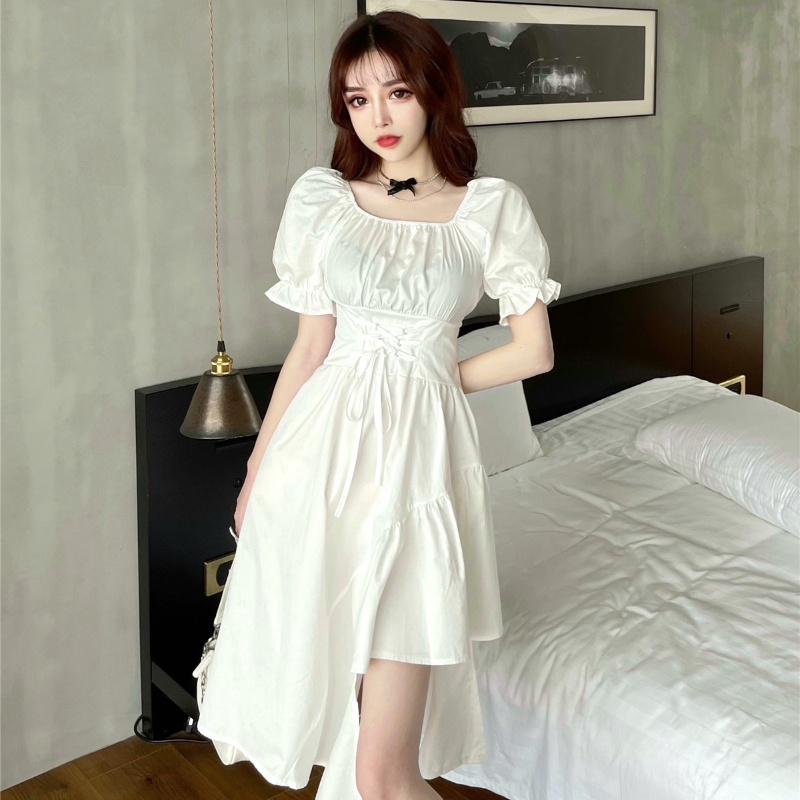 Đầm Perty chữ A tay phồng ôm eo thời trang mùa hè cho nữ