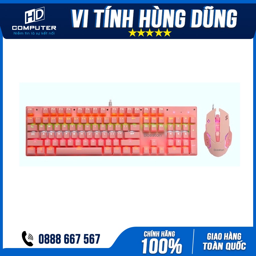 Bàn phím, chuột, bộ phím chuột New Phím cơ + chuột Bosston EK9350 Queen Pink Có dây USB, fuhlen g90, eraser