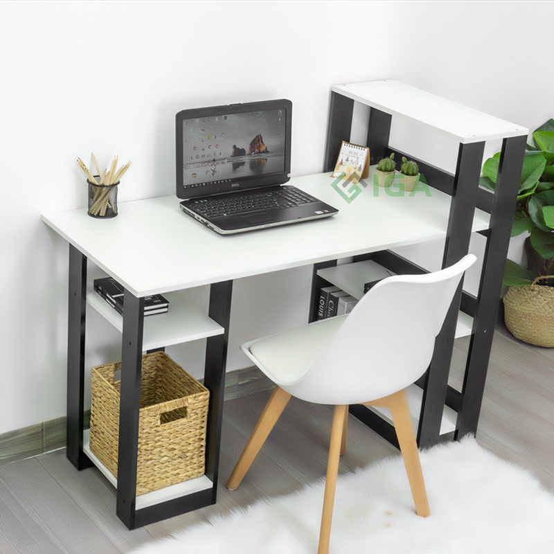 Bàn làm việc kèm giá sách GAPI và kệ PC tiện dụng gỗ MDF phủ melamin chống xước - GP09