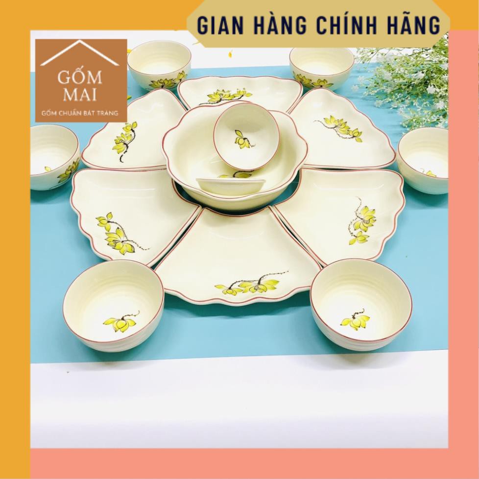 Bộ Bát Đĩa Thắp Hương Họa Tiết Vẽ Tay Xinh Xắn, Bộ Chén Dĩa Cao Cấp, Bộ Đồ Ăn Gốm Sứ Bát Tràng Cao Cấp Hàng Loại 1