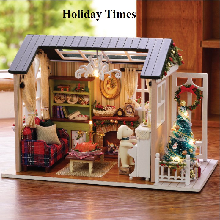 Mô hình nhà DIY Doll House American Retro Style Kèm Mica chống bụi, Bộ dụng cụ và Keo dán