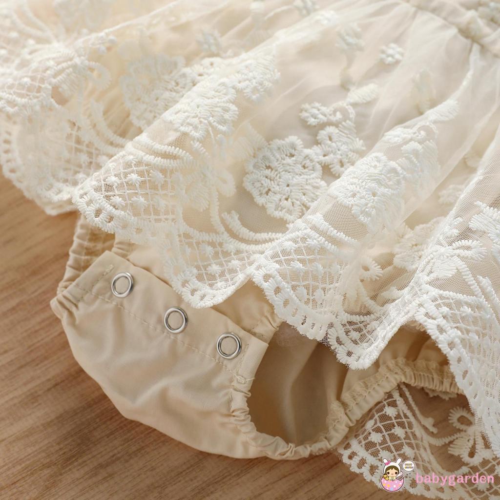 BABYGARDEN 0-24months Baby Girls Summer Romper, Plain Floral Lace Embroidery Skirt Layered Adjustable Straps One-Piece,