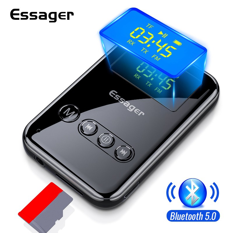 ESSAGER Bluetooth 5.0 Audio Transmitter Receiver 3.5mm Jack Aux Audio Wireless Adapter for PC TV Headphone Car