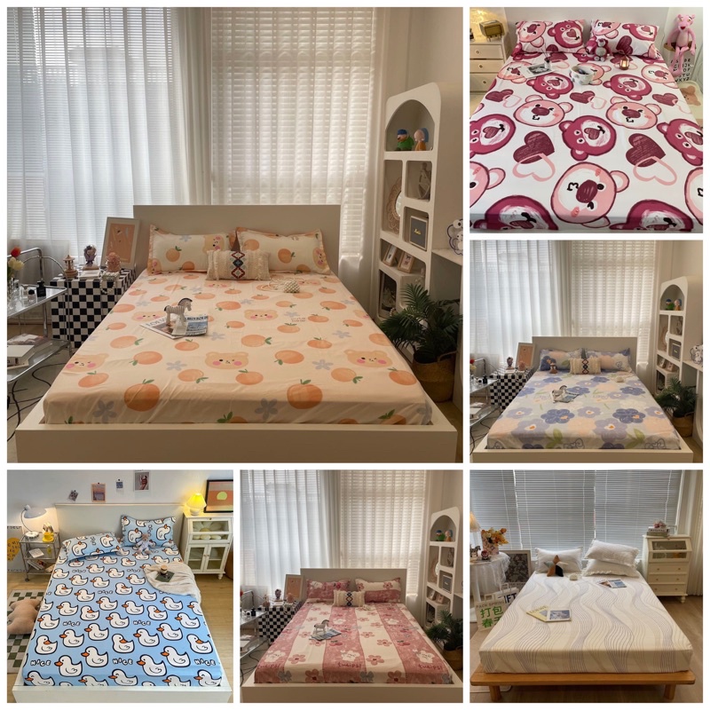 Bộ Ga Chun và Vỏ Gối Cotton Poly Hoạ Tiết Siêu Xinh
