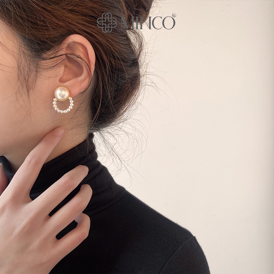 Bông tai nữ Minco Accessories hạt châu hình tròn phụ kiện xinh phong cách Hàn Quốc BT24