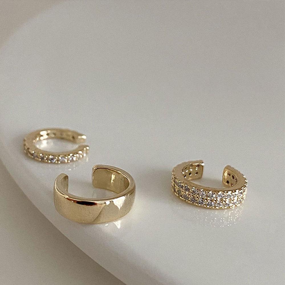 Set 3 Khuyên Tai Đính Đá Thời Trang Sang Trọng|Kẹp Tai Hợp Kim