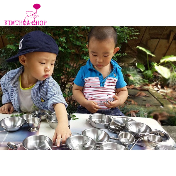Bộ đồ chơi nấu ăn inox 40 chi tiết cho bé, bộ nồi nấu ăn mini có thể nấu trên lửa