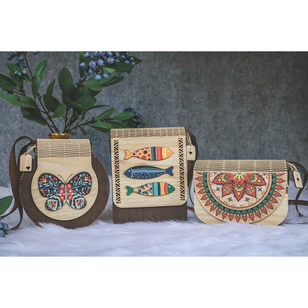 Túi Gỗ họa tiết Vintage