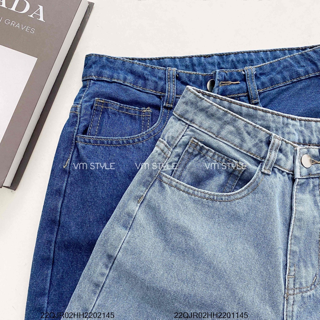 Quần jean ống rộng trơn lai thường VM STYLE, quần bò nữ lưng cao thời trang ulzzang Hàn Quốc 22QJR02HH2201
