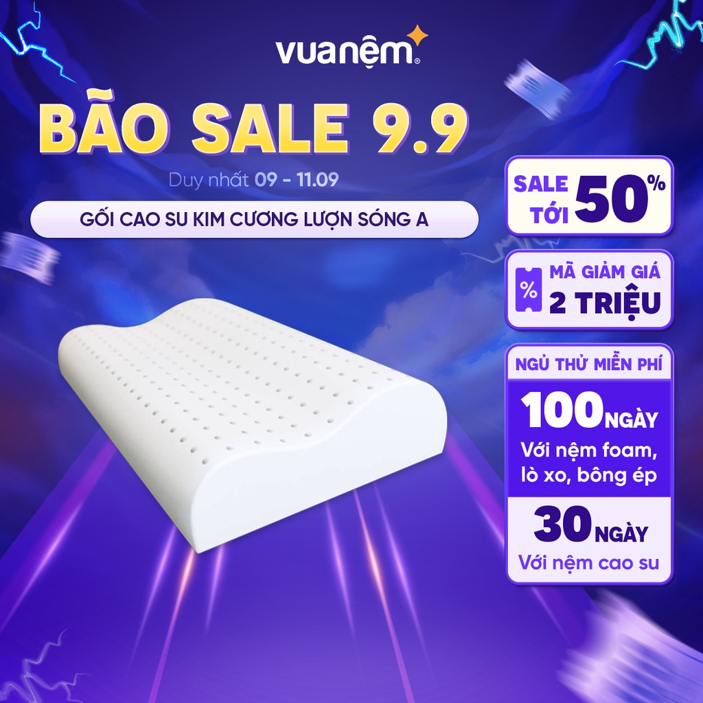 Gối ngủ cao su thiên nhiên 100% Kim Cương Lượn Sóng A 44x64cm thoáng khí giúp bảo vệ vai gáy phân phối bởi Vua Nệm