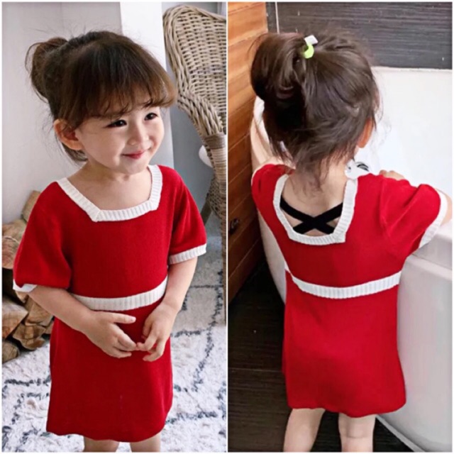 Đầm len mềm Noel tết cho bé