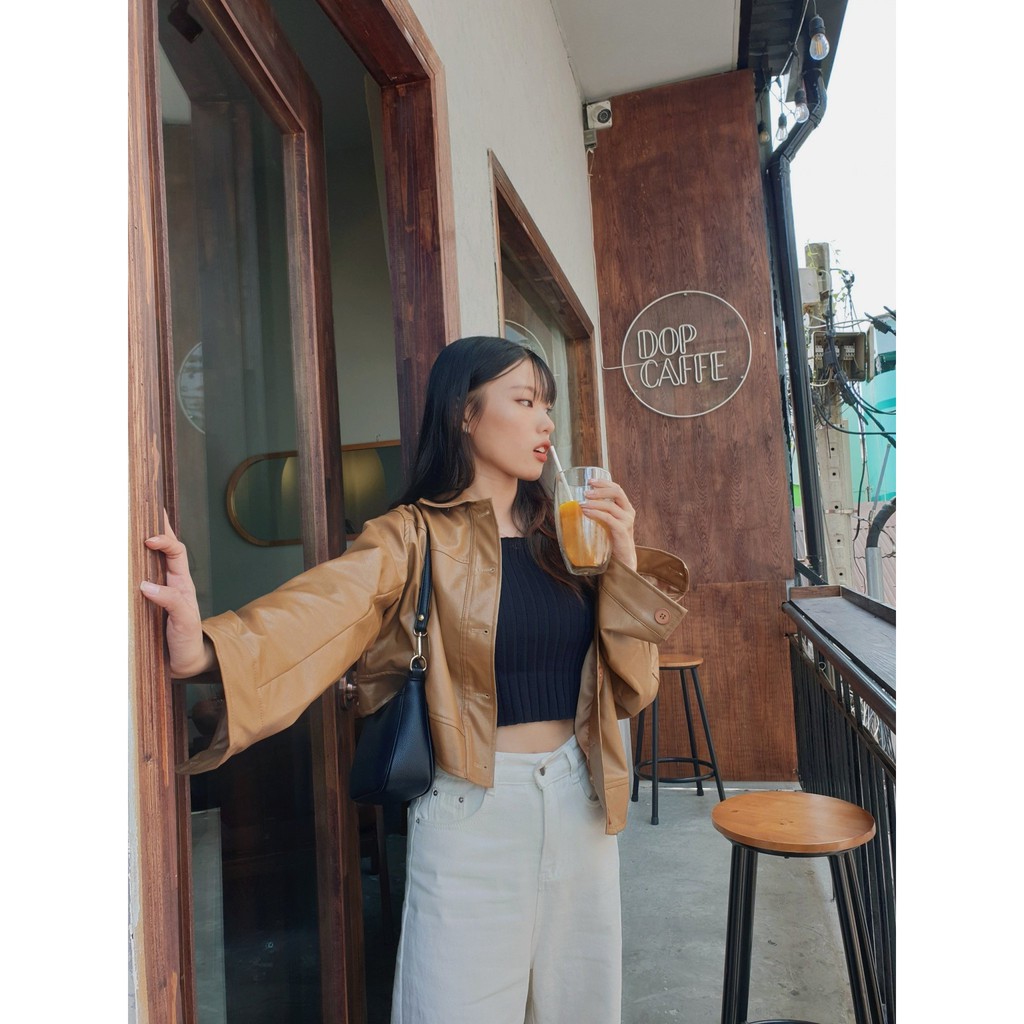 Áo khoác da Latte Leather Jacket CÓ HÌNH THẬT style Hàn Quốc