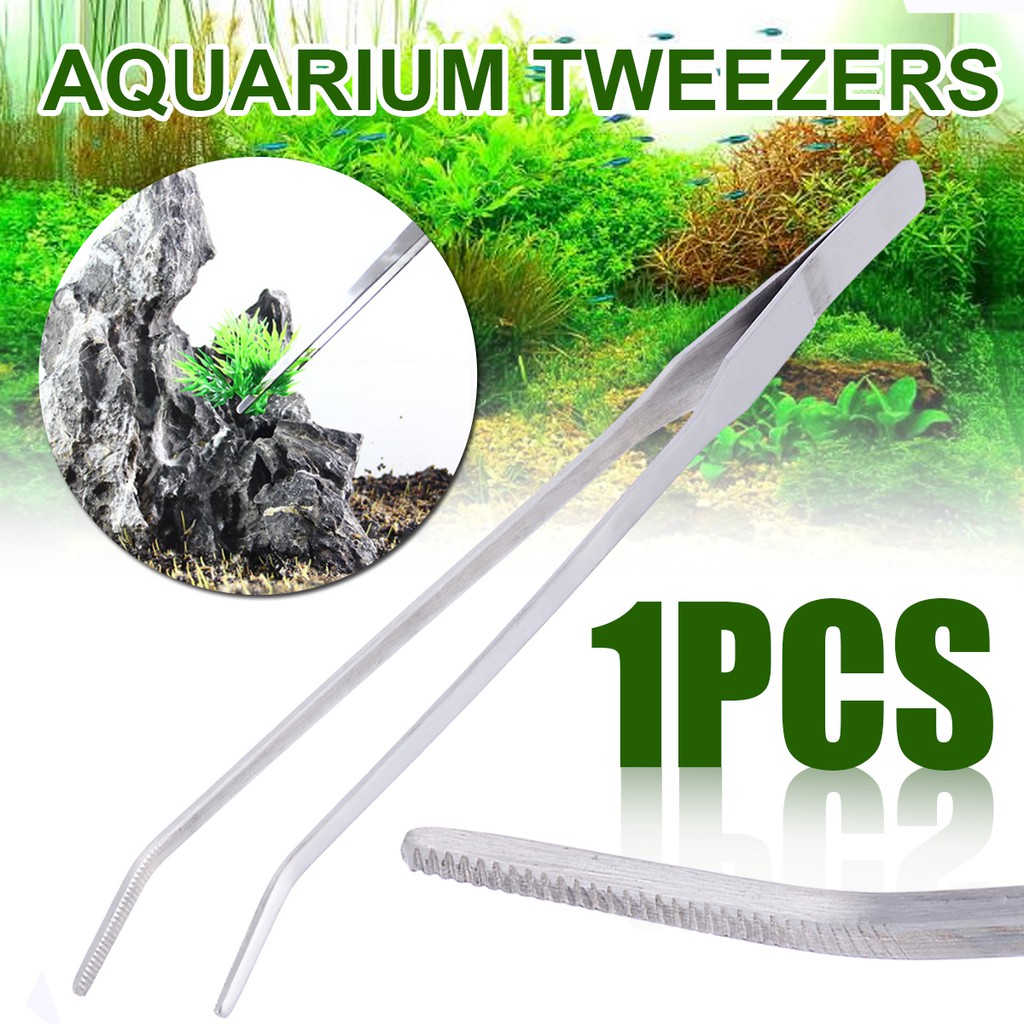 1pc Fish Tank Long Tongs Stainless Steel Live Water Plant Aquarium Tweezers 27cm