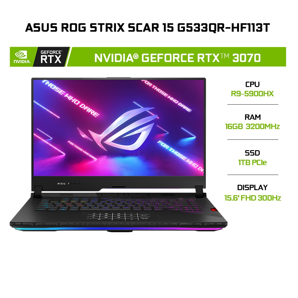 Laptop ASUS ROG Strix SCAR 15 G533QR-HF113T R9-5900HX | 16GB | 1TB | GeForce RTX™ 3070 8GB | 15.6' FHD 300Hz | W10