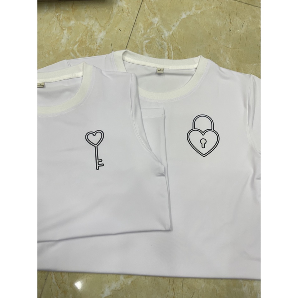 áo cặp đôi in hình ổ khóa trái tim dễ thương thun lạnh co giản 4 chiều
