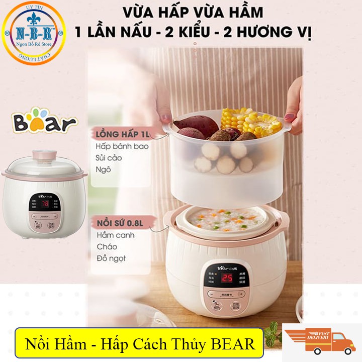 [Mã 267ELSALE hoàn 7% đơn 300K] Nồi nấu cháo, Ninh, Hầm, Hấp cách thủy BEAR 4 IN 1