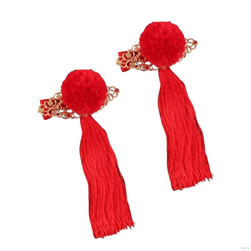 Set 2 Kẹp Tóc Tua Rua Phong Cách Trung Hoa Cho Bé Gái