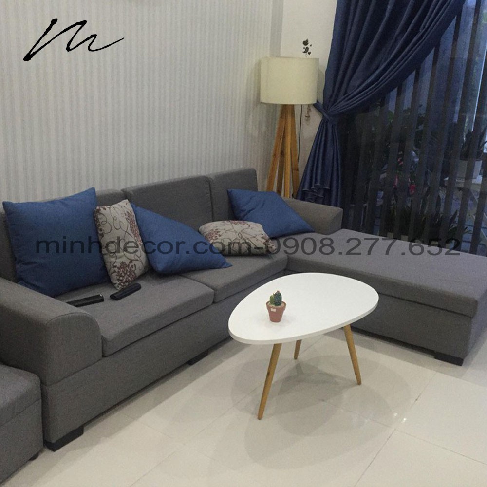 Bàn Trà, Bàn Sofa Bằng Gỗ Hình Trứng Màu Trắng/Vàng