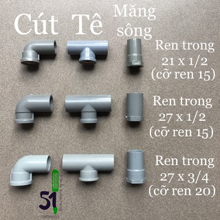 Tê, cút, măng sông ren đồng Phú Thịnh cỡ 21, 27 | Ren trong thau