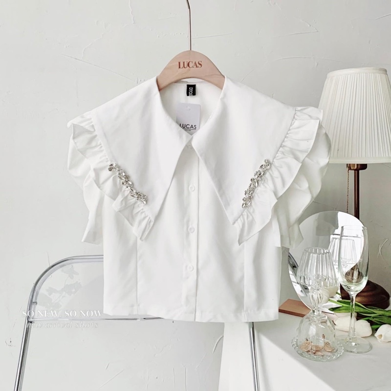 Áo cổ đá giả G275 CÓ BIGSIZE chất dày dặn rất bền gắn đá thủ công tỉ mỉ
