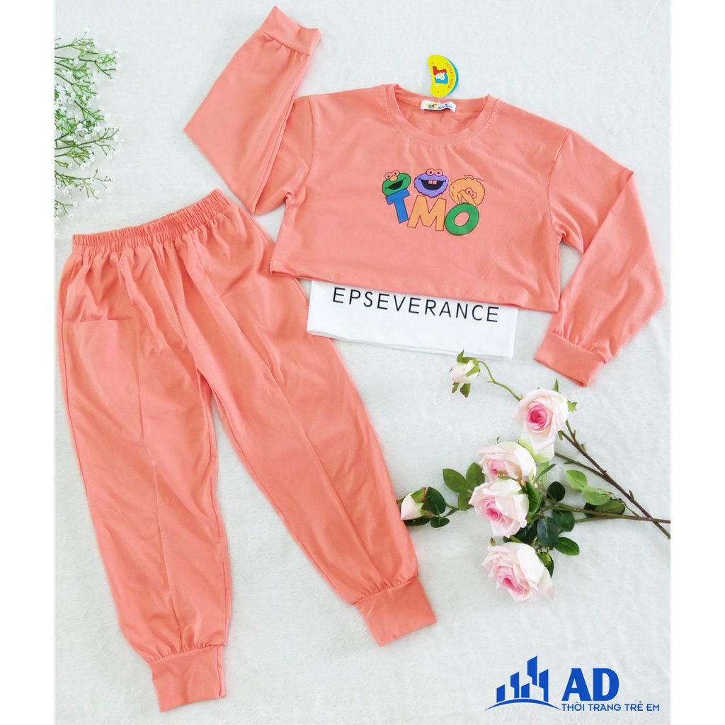 Bộ đồ Croptop áo tay dài quần Jogger TMO cho bé gái thun 100% cotton cực dể thương hot 2021.
