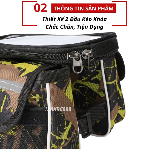 Túi đựng đồ treo sườn xe đạp thể thao có ngăn cảm ứng dùng điện thoại tiện lợi tặng kèm bọc đi mưa