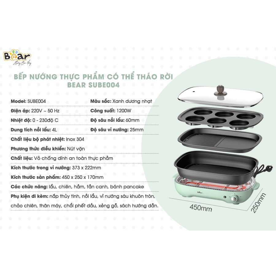 Nồi bếp lẩu nướng điện Bear DHG C15L1 đa năng, chống dính tích hợp 2 trong 1 siêu tiện lơi, Hàng Chính Hãng, BH 12 tháng