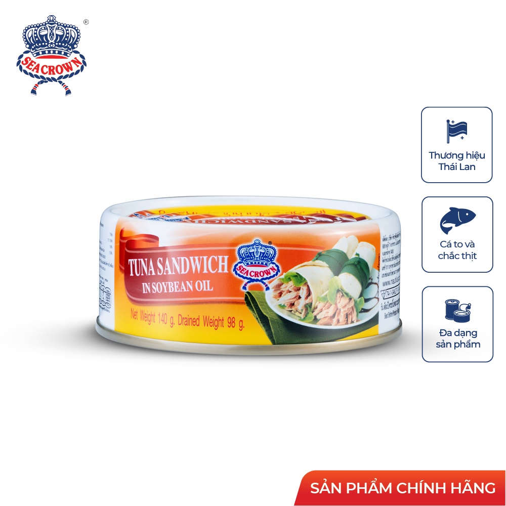 Cá hộp Sea Crown cá Ngừ xắt lát ngâm dầu đậu nành (NK Thái Lan)