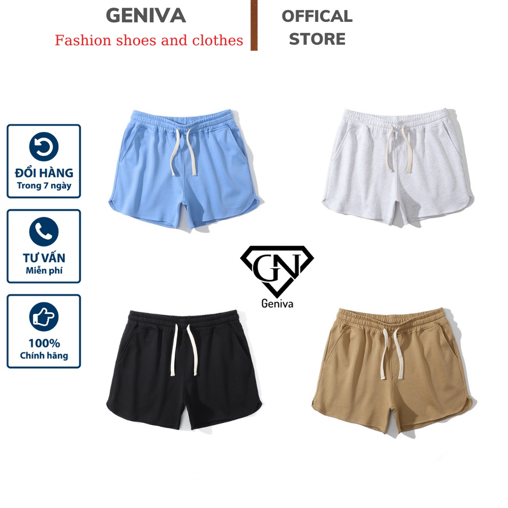 Quần đùi nam thể thao vải nỉ cotton cao cấp thoáng mát, quần short nam thiết kế xẻ tà nhẹ Geniva