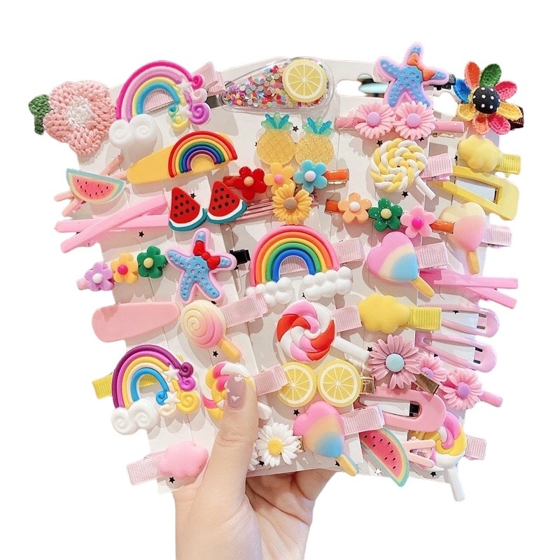 Set 14 cái kẹp tóc mái nhiều họa tiết cho bé gái siêu Cute