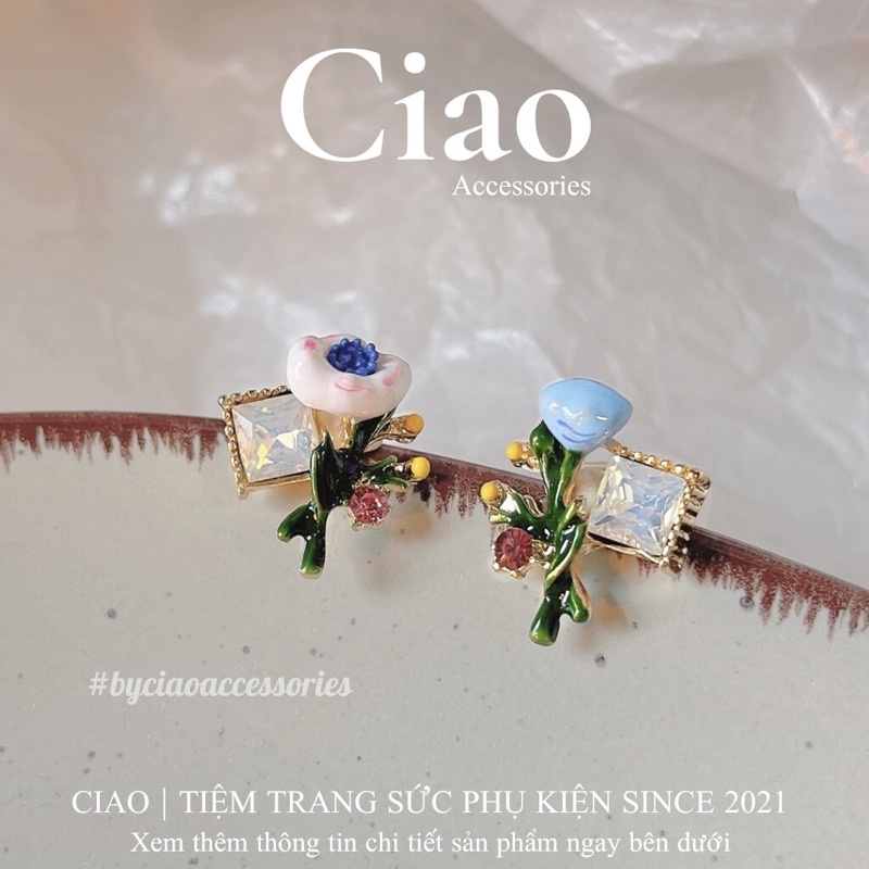 [SPECIAL] Khuyên tai/ Bông tai mạ bạc S925 thiết kế hình hoa tinh tế Kendall Ciao