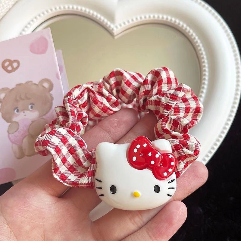 Dây Buộc Tóc Cao Su Bản Lớn Họa Tiết Sọc Caro/ Hello Kitty Phong Cách Nhật Bản Thời Trang Cho Nữ