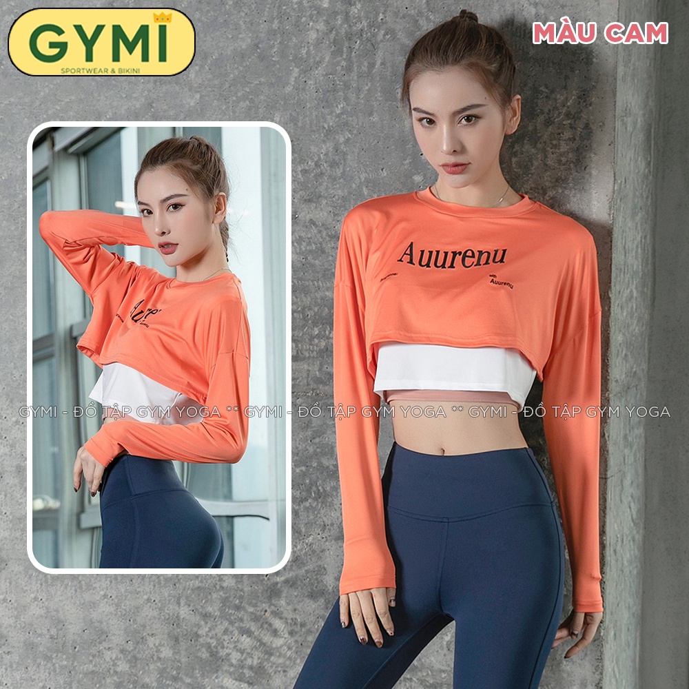 Áo tập gym yoga nữ dài tay GYMI AD08 dáng croptop rộng chất vải thun co giãn đàn hồi thấm mồ hôi