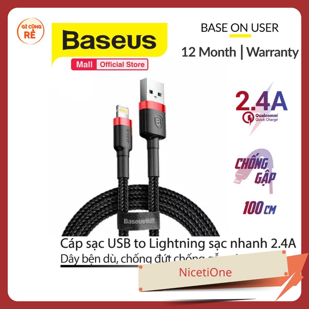 Cáp sạc nhanh Baseus iPhone và truyền dữ liệu tốc độ cao 1m/2m/3m ( 2.4A/1.5A/2A )