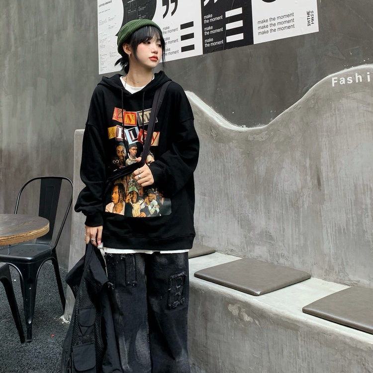 Thời Trang Áo Hoodie Tay Dài Dáng Rộng In Hình Nhân Vật Phong Cách Hip Hop Hàn Quốc | BigBuy360 - bigbuy360.vn