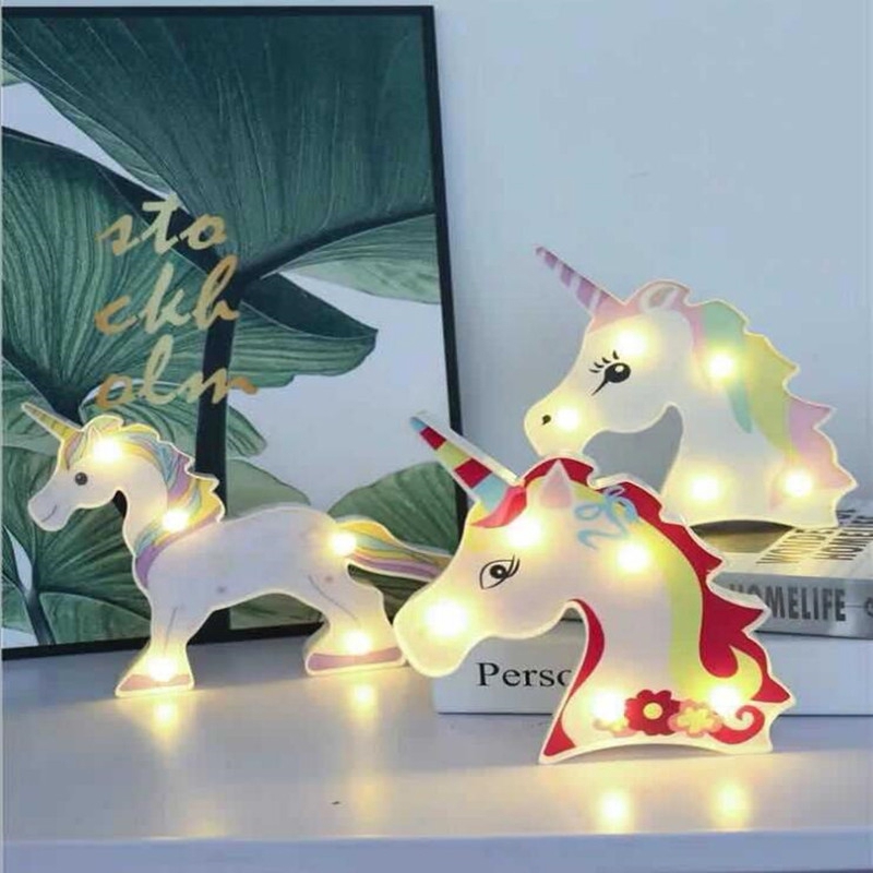 LED Flamingo Unicorn Sticker Modeling Lamp Room Decorative Light