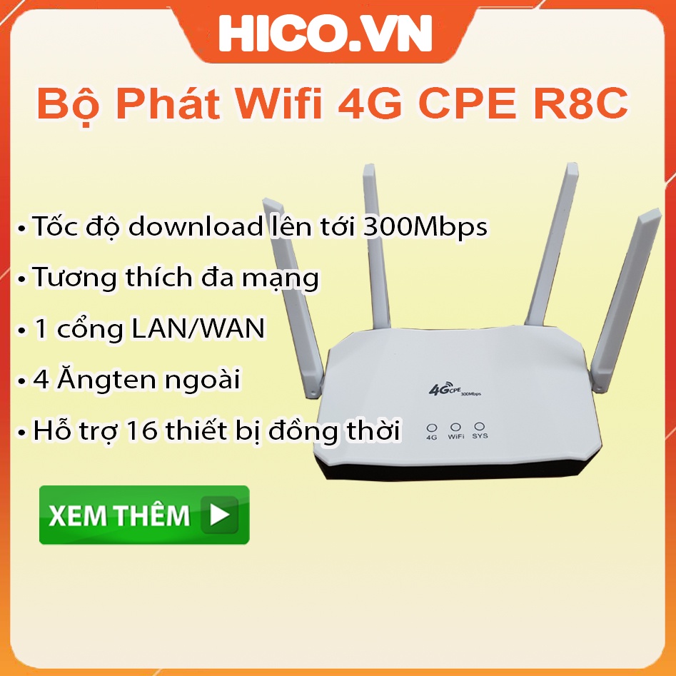 [Mã ELHAMS5 giảm 6% đơn 300K] Bộ Phát Wifi 4G CPE R8C - Tốc Độ 300Mbps - Hỗ Trợ 16 User - 1 Cổng LAN - TRẮNG