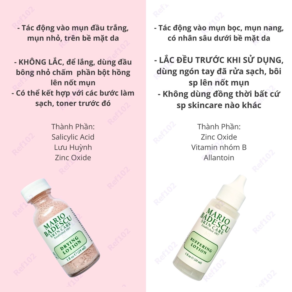 Dung dịch chấm mụn Mario Badescu Drying Hồng và Lotion Trắng [đủ Bill Hãng]