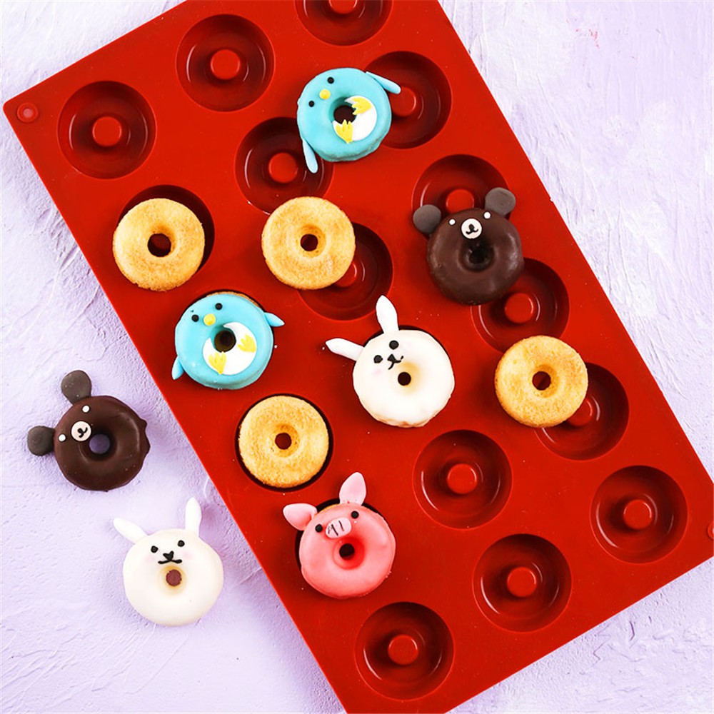 Khuôn làm bánh donut 18 ô bằng silicon an toàn tiện dụng