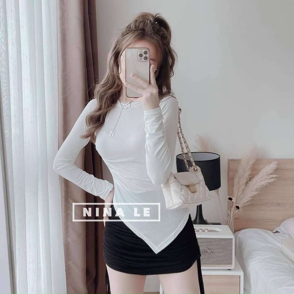 Set áo vạt nhọn kèm chân váy rút dây ôm body cực tôn dáng cho nàng