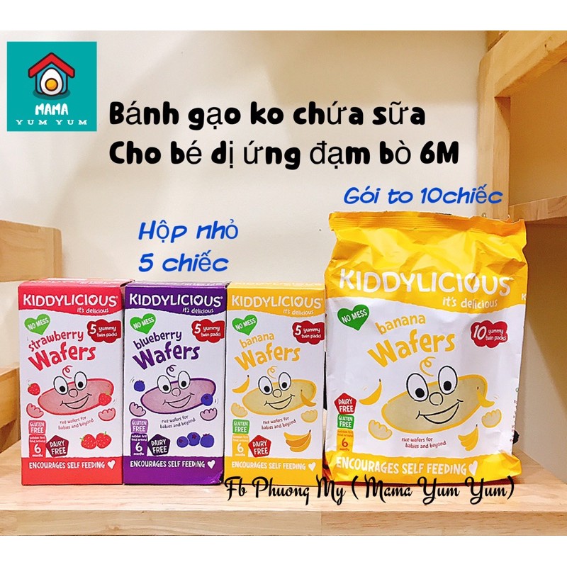 [Có tách lẻ] Bánh gạo ăn dặm Kiddylicious Wafers cho bé 6 tháng, bé dị ứng đạm bò dùng được, ko chứa sữa